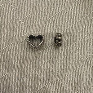 Pandora Silver Heart Charms and Retired Pandora Heart Spacer Charm Duo